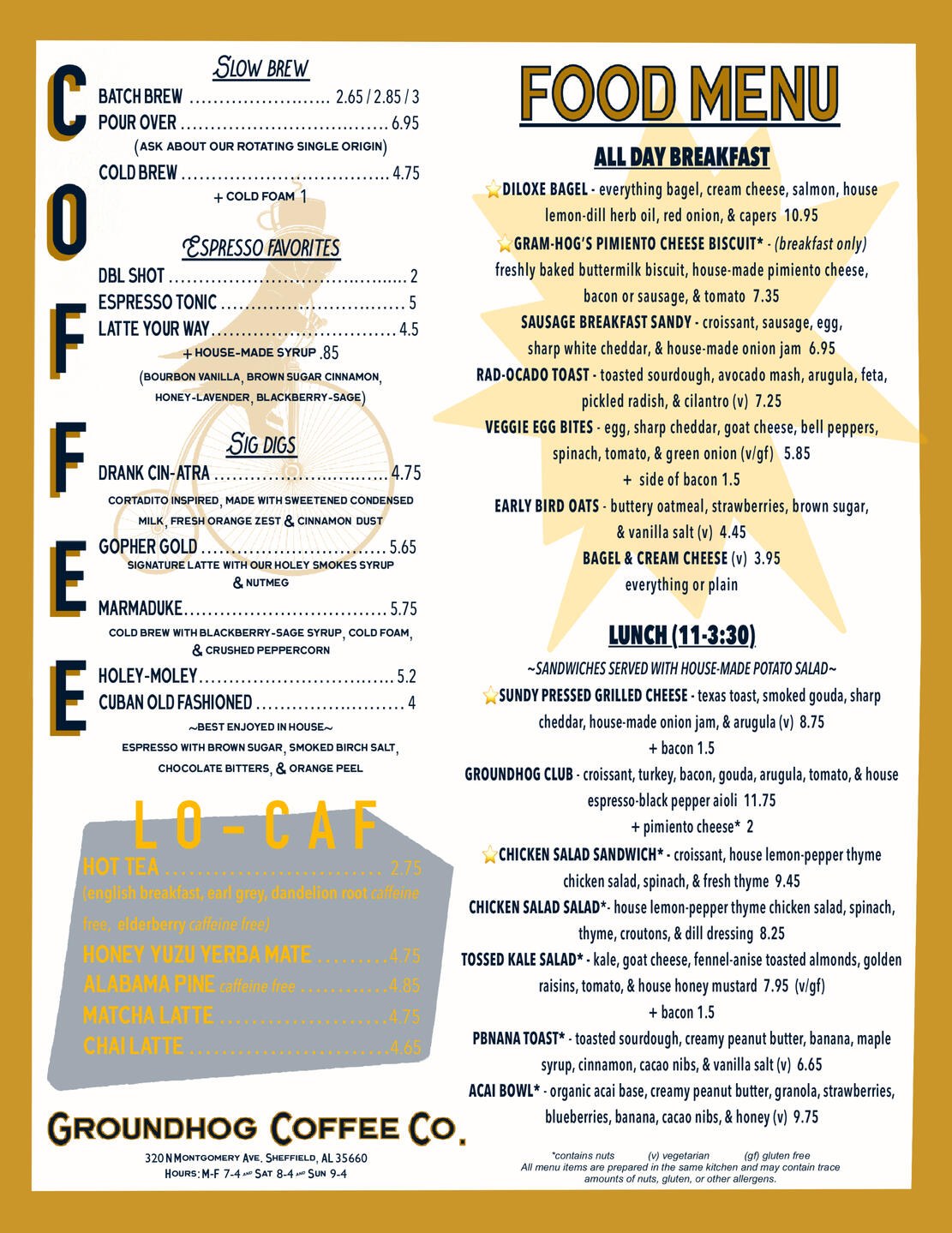 MENU Please feel free to call ahead to order!